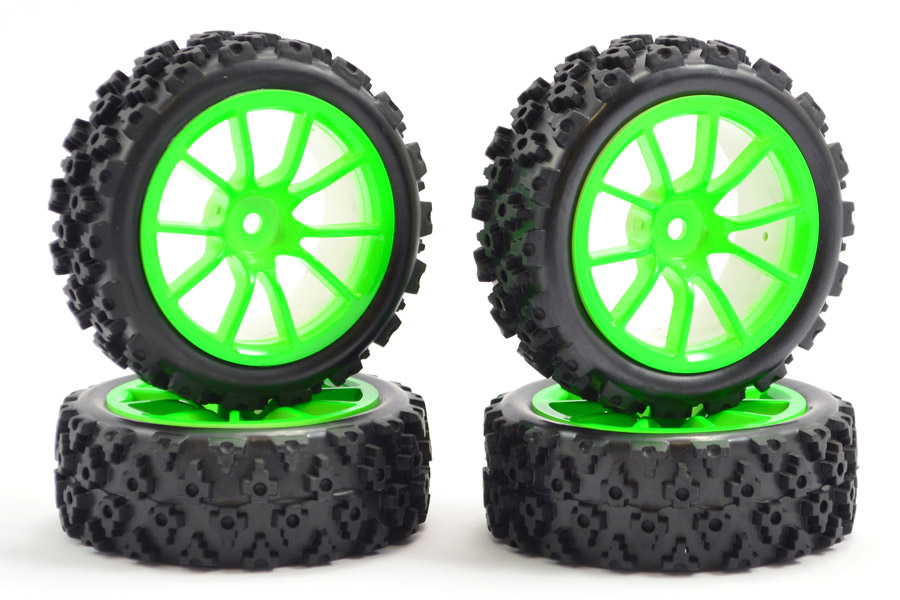 Fastrax 0073G 1/10 Street/Rally Tyre 10sp Neon Green Wheel (Std Hex) (4)