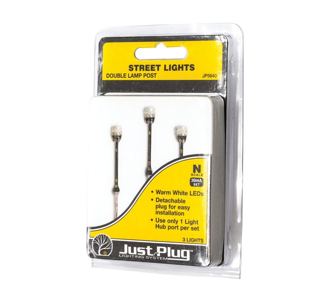 Bachmann Just Plug Lighting JP5640 / WJP5640 Street Lights N Scale Double Lamp Post (By Woodland Scenics)