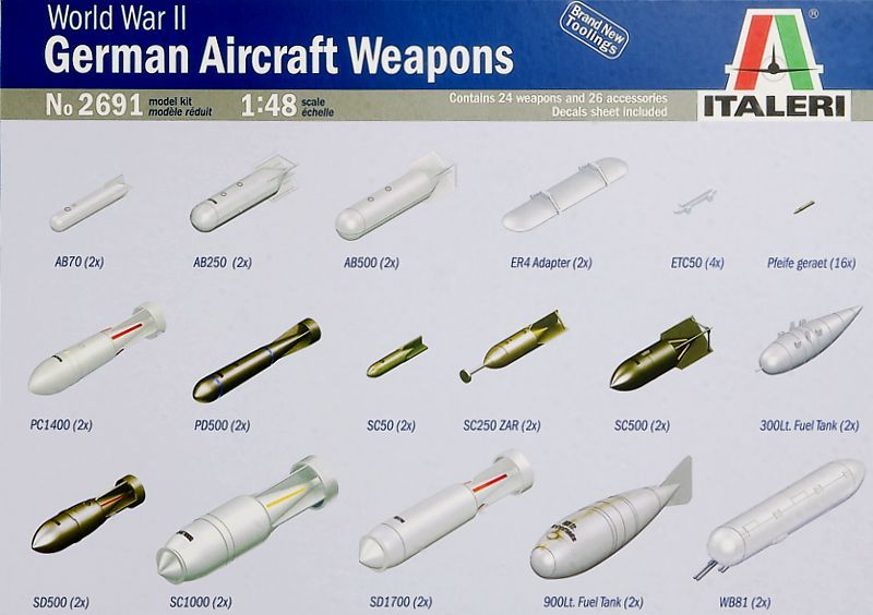 Italeri 2691 WWII German Weapons 1:48 Aircraft Accessory Model Kit *BARGAIN* ###