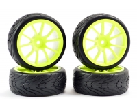 Fastrax 0072Y 1/10 Street/Tread Tyre 10sp Neon Yellow Wheel (Std Hex) (4)