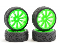 Fastrax 0076G 1/10 Street/Tread Tyre 20sp Neon Green Wheel (Std Hex) (4)