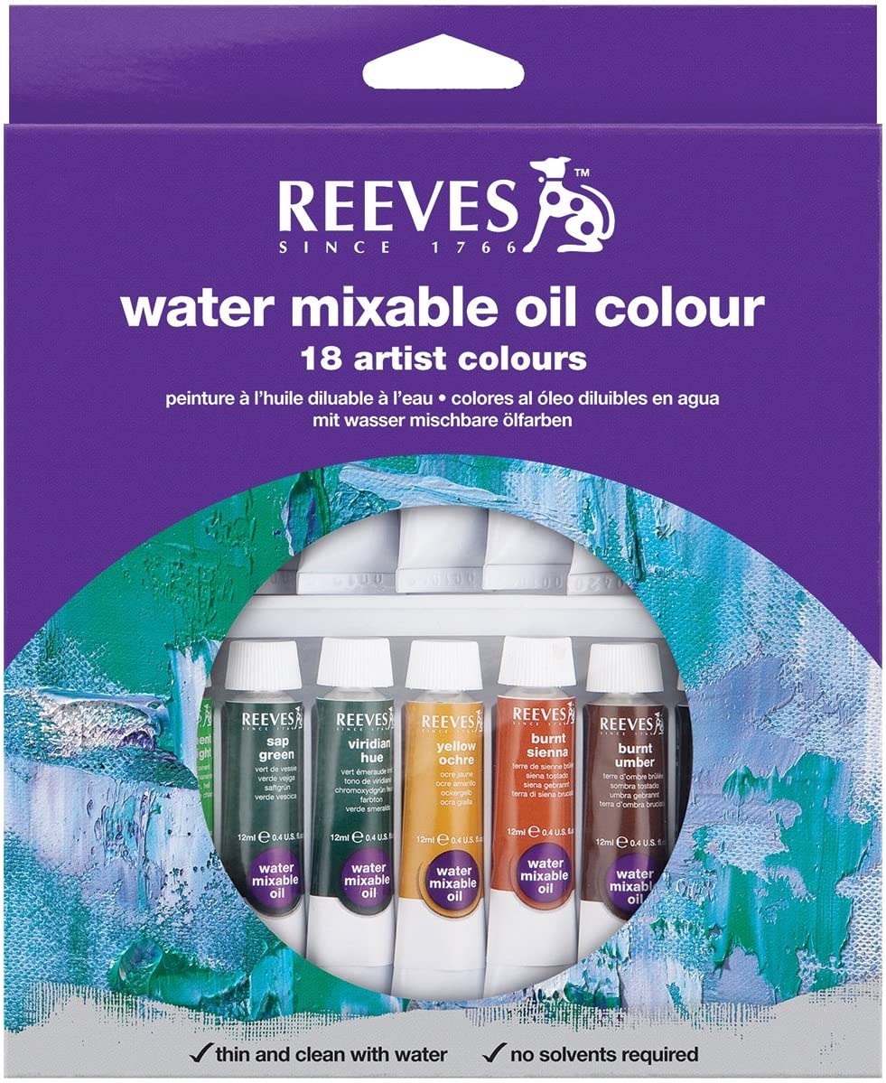 Reeves Water Mixable Oil Colour Artists Paint Tube Sets - 18x10ml 836391